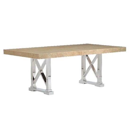 Impero Marble Pedestal Dining Table with Stainless Steel Base - Variation Available